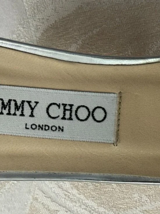 JIMMY CHOO SILVER HEEL OPEN TOE HEELS - Picture 5 of 9